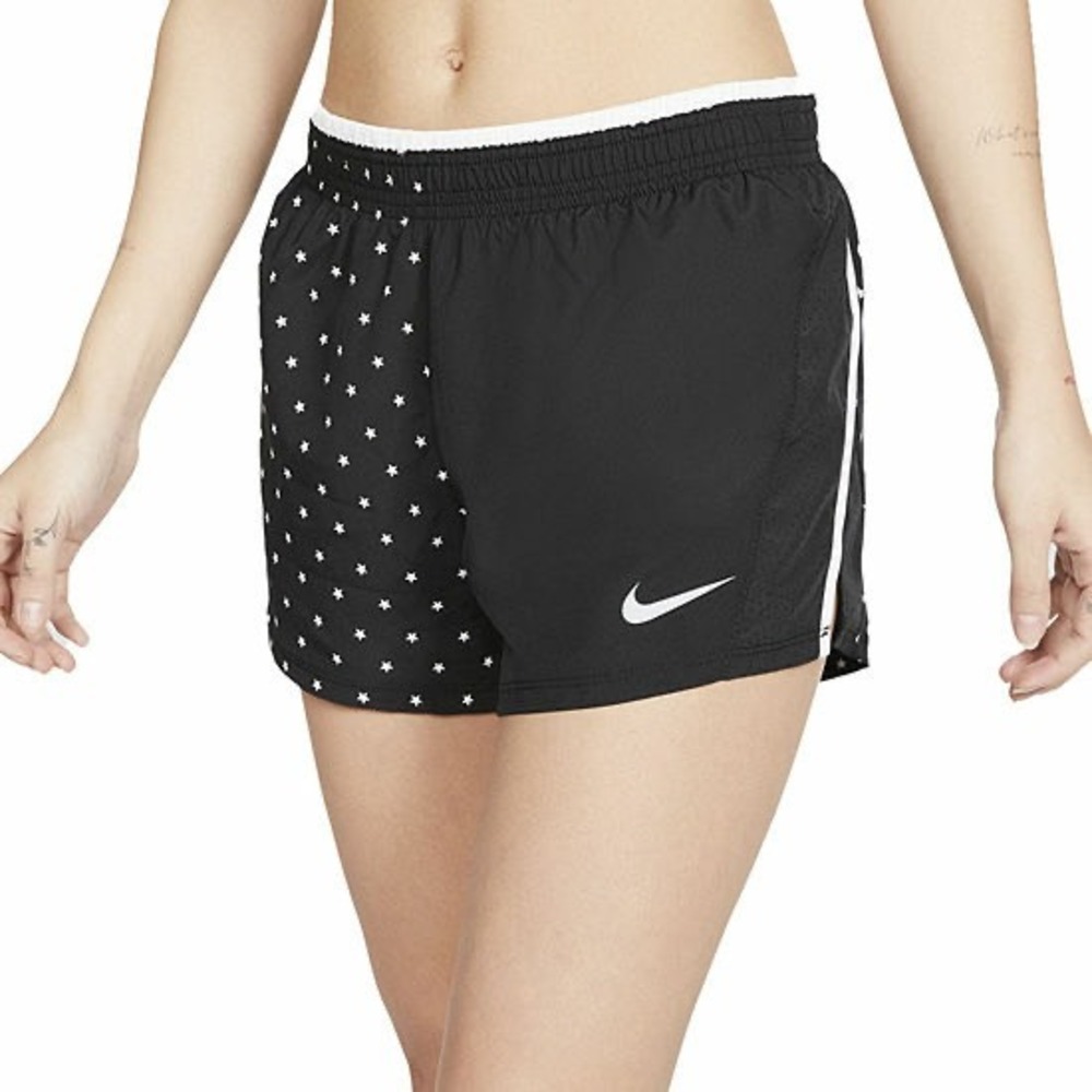 Nike Womens Dri-FIT Star Print Running Shorts Black White CK0566-010 Small